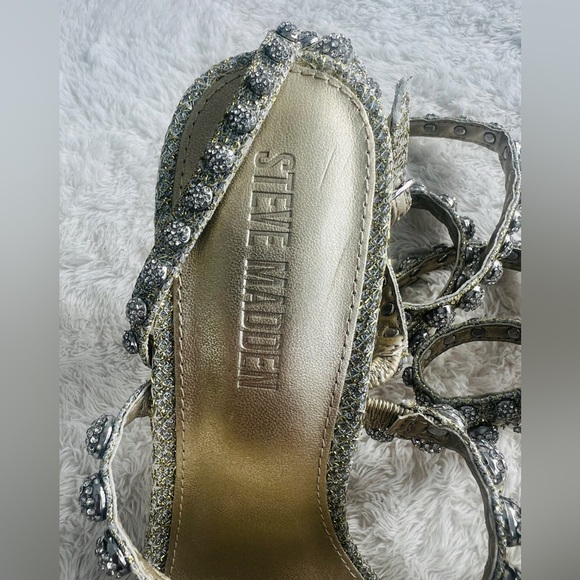 NEW Steve Madden Rhinestone Wrap Heels 8.5 Gold Formal Wedding High Heel Sandals - Picture 11 of 16